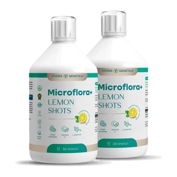 Microflora+ Lemon Shots, Probiotice Lichide pentru Digestie & Imunitate, 2 bucăți