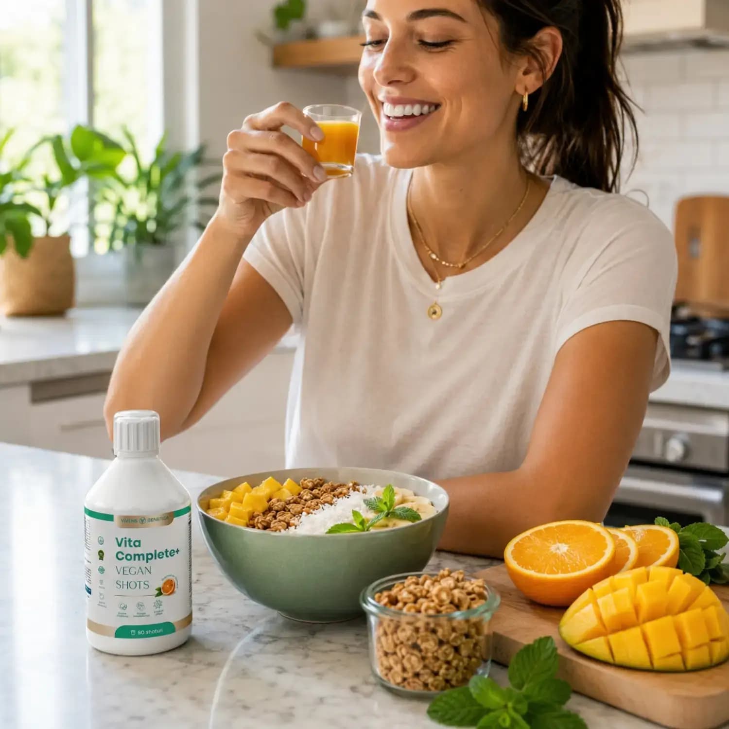 Vita Complete+ Vegan Shots multivitamine lichide cu gust de portocale Mâna Naturii