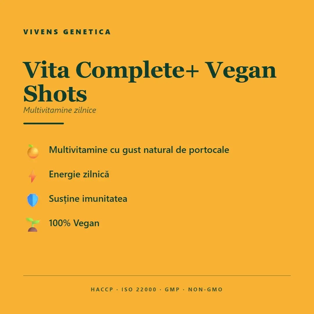 Vita Complete+ Vegan Shots multivitamine lichide cu gust de portocale Mâna Naturii