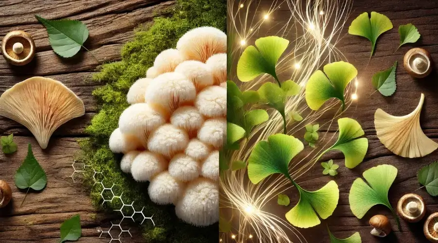 Tabel comparativ Lion's Mane vs Ginkgo Biloba, beneficii cognitive, mecanisme, studii clinice